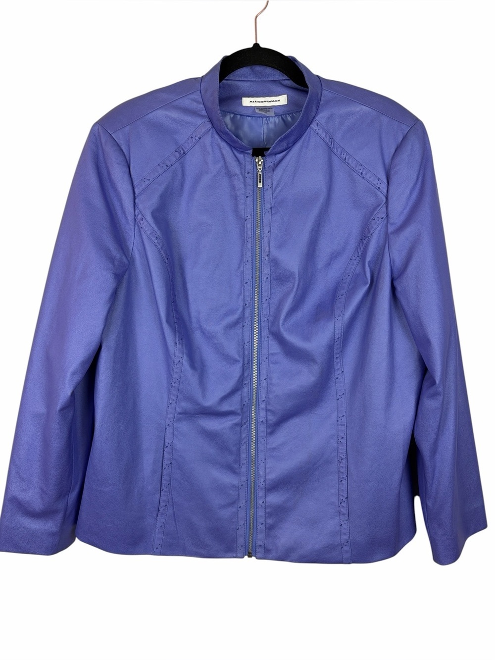 Allison Daley Purple Faux Leather Jacket Size 16 Zip Front Moto Style Blazer